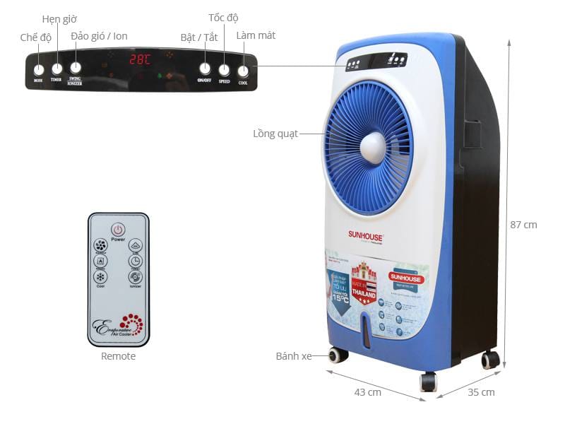 Chọn máy làm mát không khí cho phòng 8 - 12m 3 Quạt điều hòa SUNHOUSE SHD 7710