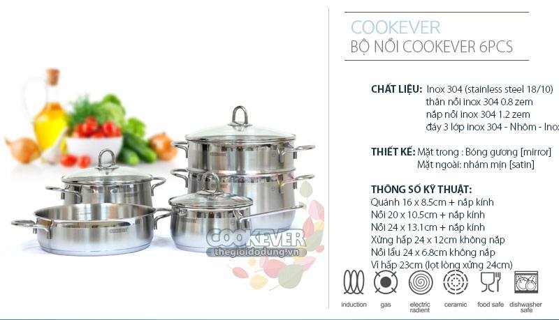 Bộ nồi cookever 6 món với nhiều kích cỡ đa năng trong sử dụng