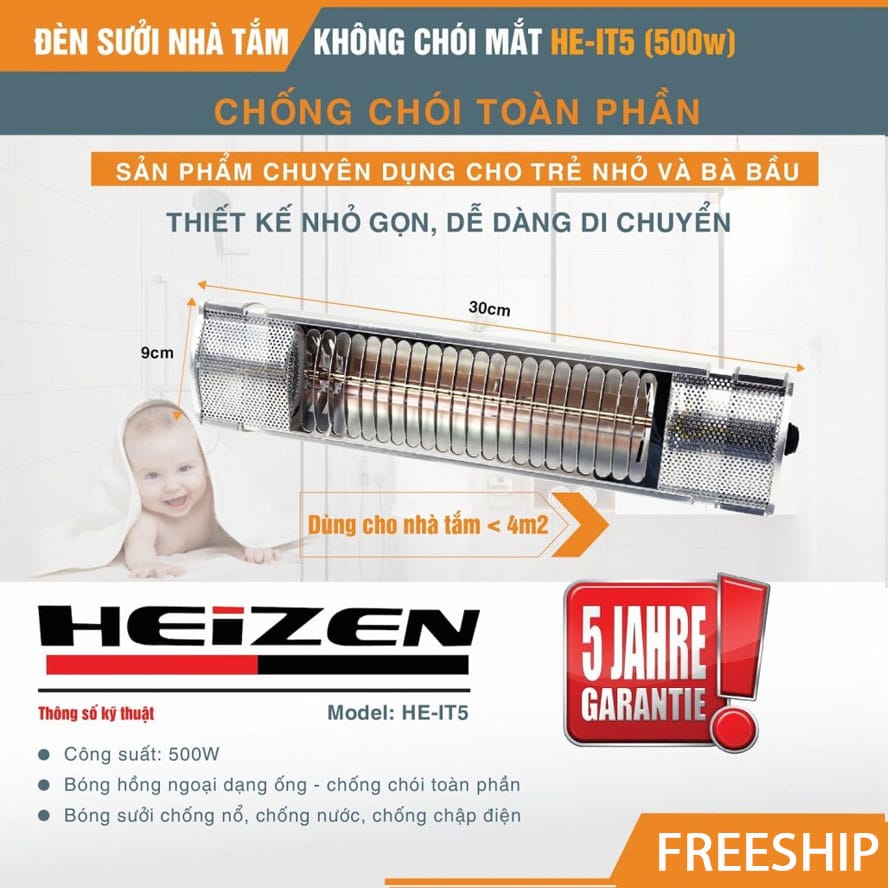 Đèn sưởi nhà tắm Heizen HE-IT5 1 bóng không chói mắt