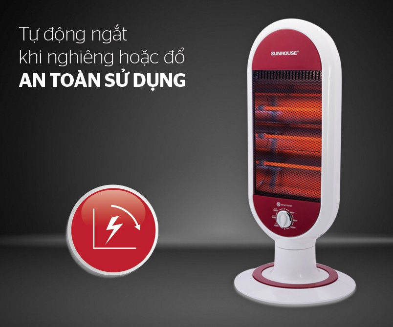 Đèn sưởi hồng ngoại sunhouse shd7022 10 đèn sưởi thạch anh Sunhouse SHD7022 nghiêng đổ tự ngắt