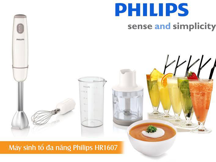 Máy xay cầm tay Philips HR1607 đa chức năng, loại tốt, công suất 550W