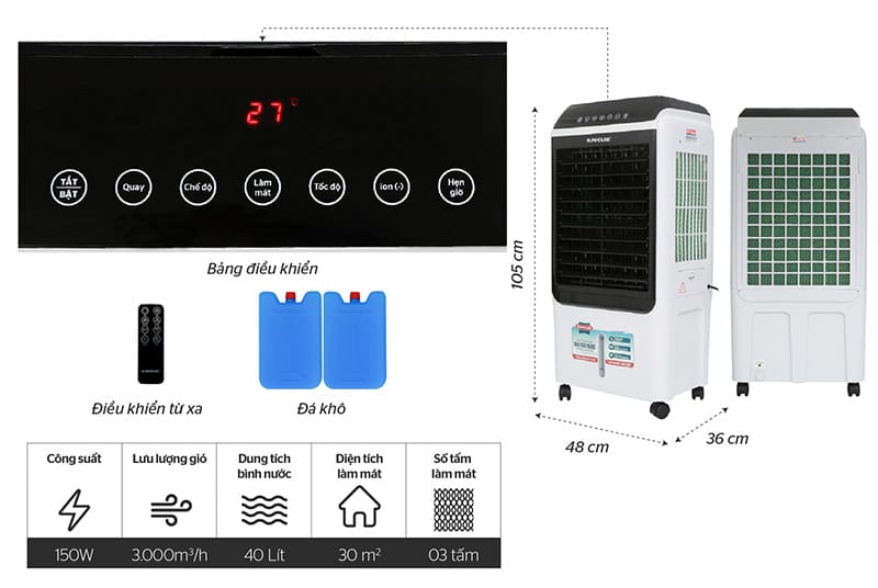 Máy làm mát không khí sunhouse shd7727 5 Quạt điều hòa Sunhouse SHD7727 đặc điểm riêng