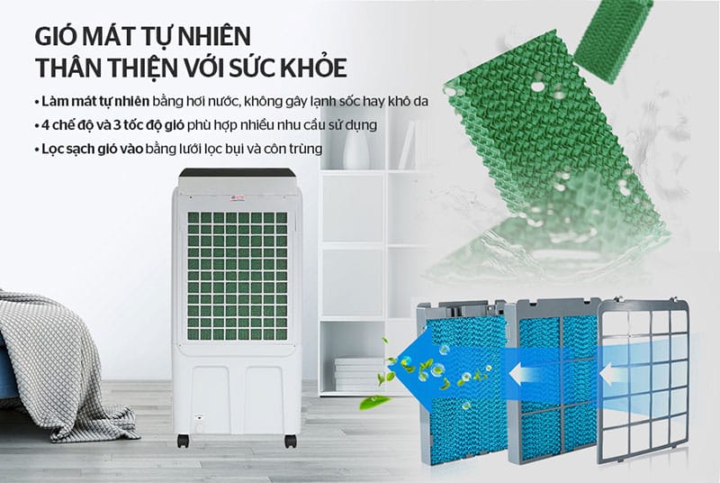 Máy làm mát không khí sunhouse shd7727 9 Quạt điều hòa Sunhouse SHD7727 gió mát tự nhiên