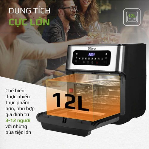Nồi chiên không dầu olivo af12 dung tích 12l 4 dung-tich-lon