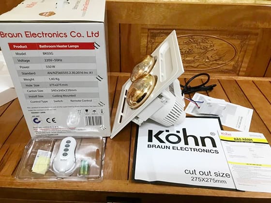 Đèn sưởi nhà tắm kohn bk03gr có điều khiển 3 Đèn sưởi nhà tắm âm trần Kohn BK03GR