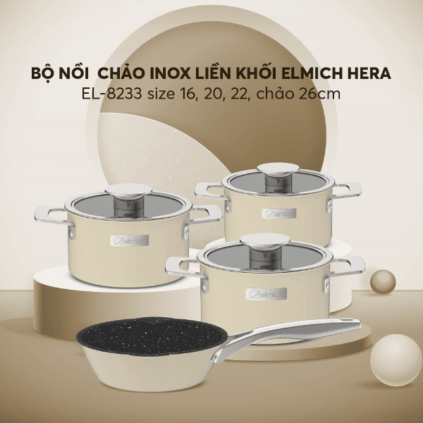 Bộ nồi inox liền khối elmich hera el-8233 4 Thông tin sản phẩm Elmich Hera EL-8233