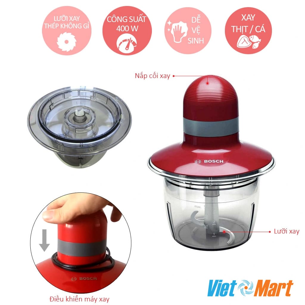 Máy xay thịt bosch mmr08r2 của đức kèm đĩa đánh trứng 13 Các bộ phận được tháo rời dễ vệ sinh