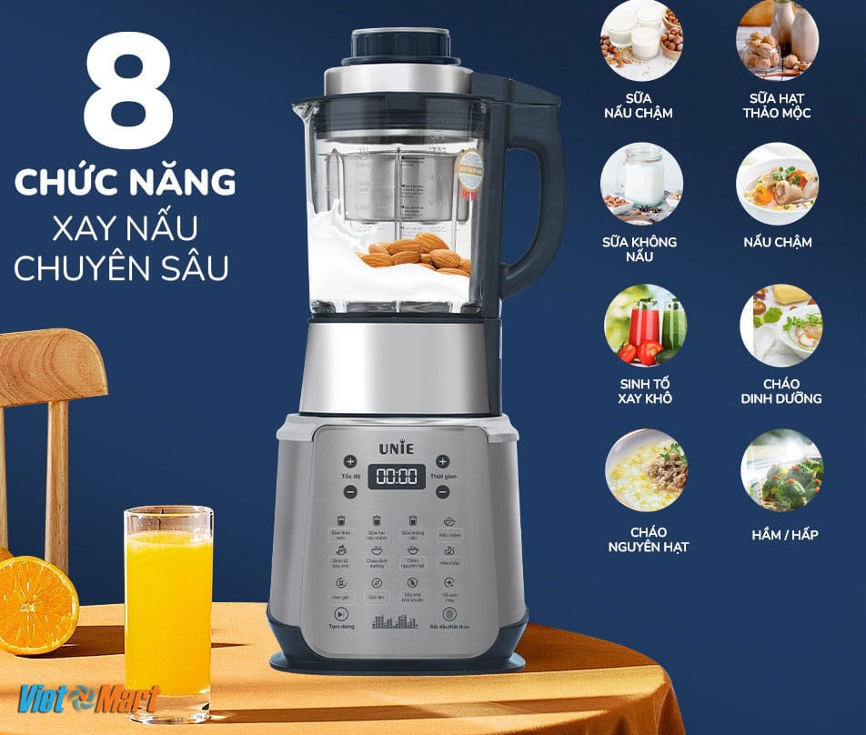 Máy làm sữa hạt unie v9s xay nấu đa năng 1,75 lít 1800w 13 Unie với 8 chức năng xay nấu đa năng