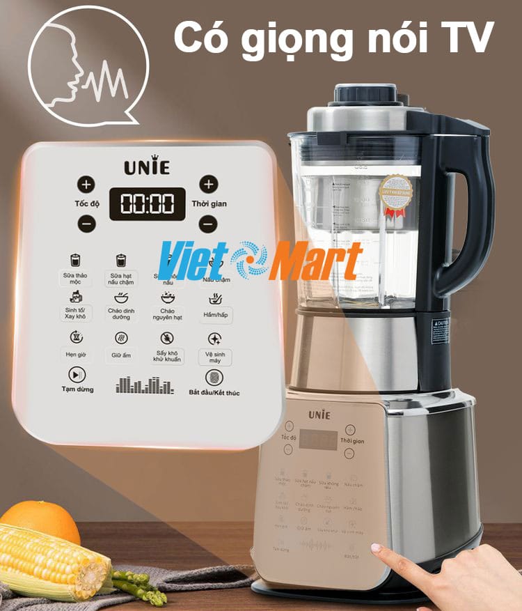 Máy làm sữa hạt unie v9s xay nấu đa năng 1,75 lít 1800w 19 Bẳng điều khiển bằng tiếng việt và có thông báo bằng gióng nói tiếng việt