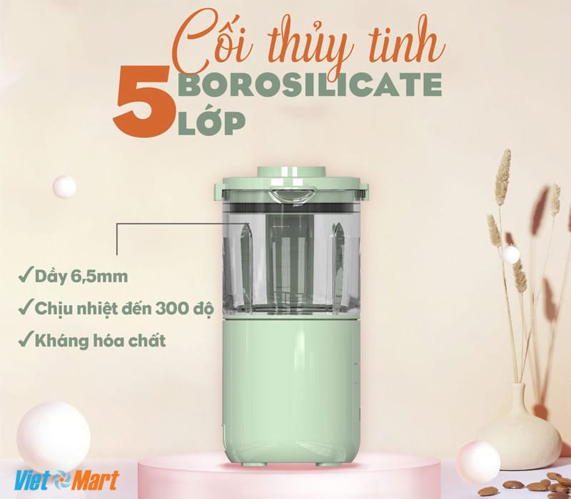 Máy làm sữa hạt hawonkoo smh-120-ge 1,2 lít 1400w 11 Cối thủy tinh Borosilicate 5 lớp dày 6,5ml