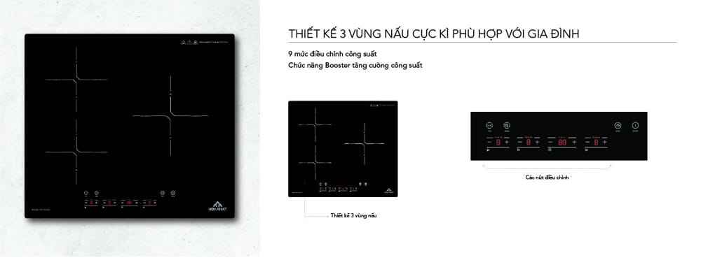 Bếp điện từ ba hòa phát hpc d31a2 6 Thiết kế đa dạng vùng nấu