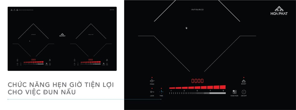 Bếp điện từ kết hợp hồng ngoại hòa phát hpc h21a2 4 hẹn giờ tiện lợi