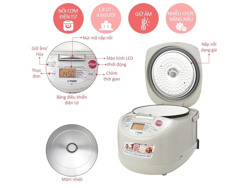 Nồi cơm điện tiger jba-t18w nhật bản 1,8 lít 4 Nồi cơm điện Tiger JBA-T18W