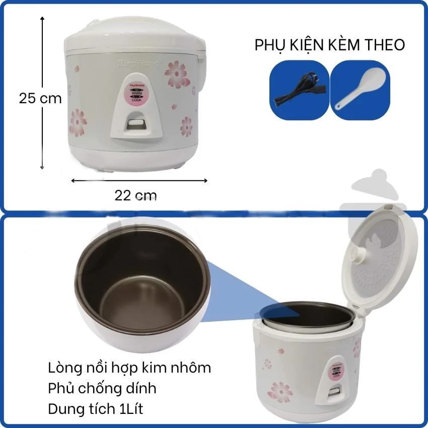 Nồi cơm điện hiệp hưng hh635 nắp gài 1 lít 4 Nồi cơm điện vung gài Hiệp Hưng HH635