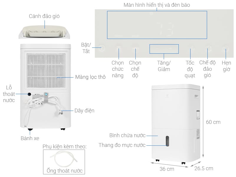 Máy hút ẩm không khí electrolux edh10trbw1 20 lít 5 Thông số kỹ thuật