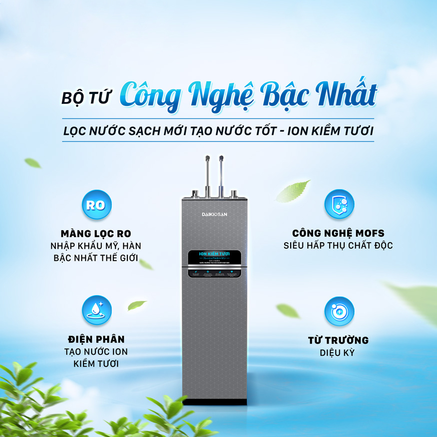 Máy lọc nước ion kiềm tươi daikiosan dn369 nóng nguội lạnh 4 Sử dụng công nghệ bậc nhất lọc khuẩn tối ưu