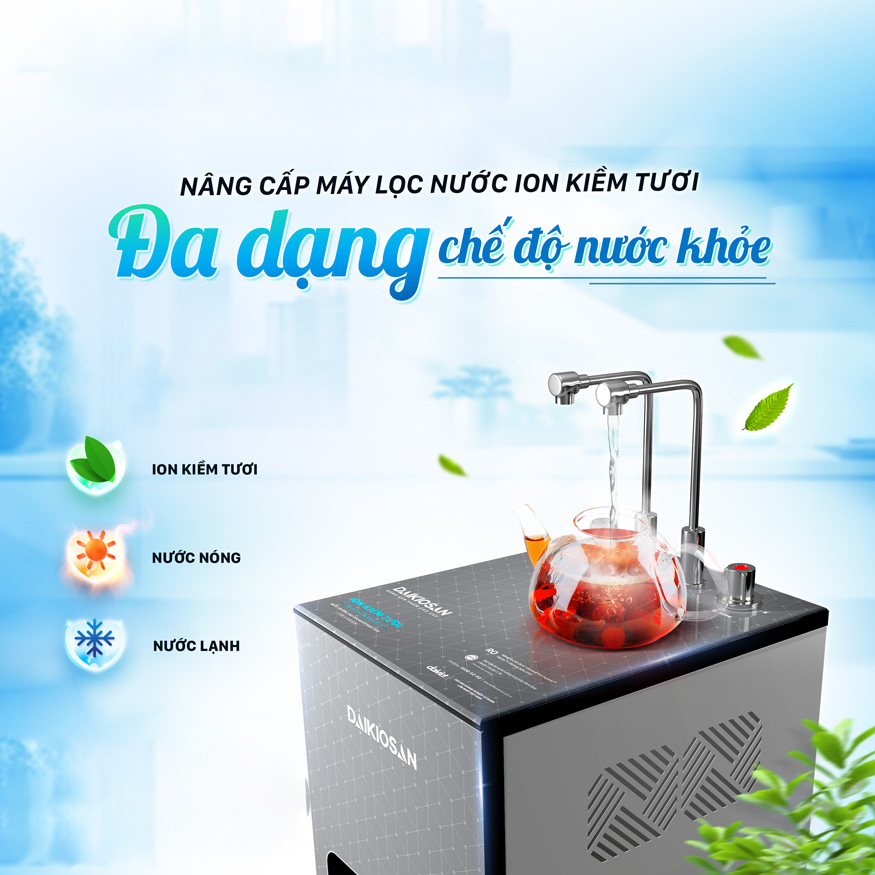 Máy lọc nước ion kiềm tươi daikiosan dn369 nóng nguội lạnh 6 Đa dạng với hai chế độ sử dụng nước nóng và lạnh