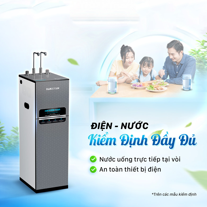 Máy lọc nước ion kiềm tươi daikiosan dn369 nóng nguội lạnh 2 Thông minh tiện lợi, điện nước an toàn