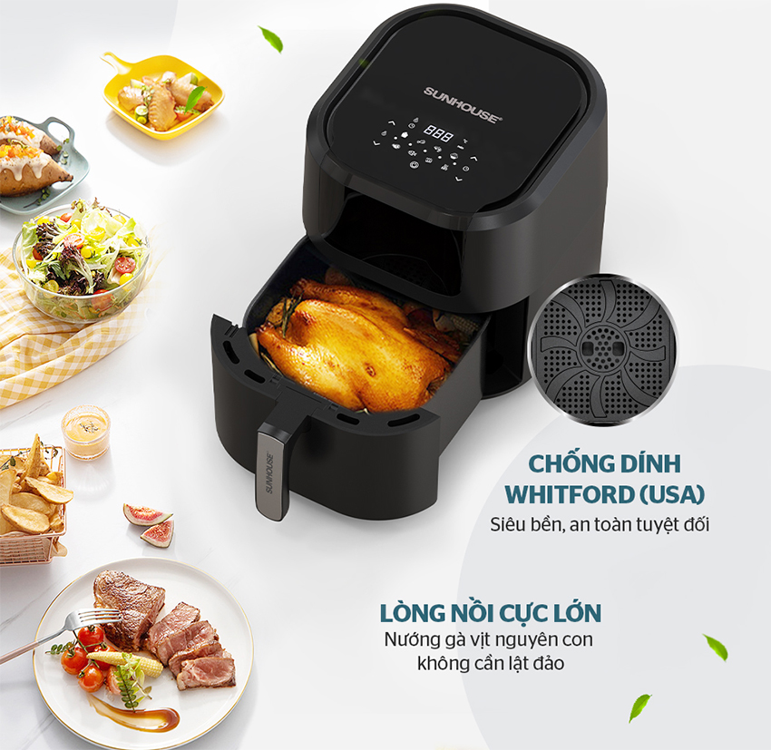 Nồi chiên không dầu sunhouse shd4082 9l 12 Chống dính tốt bền an toàn