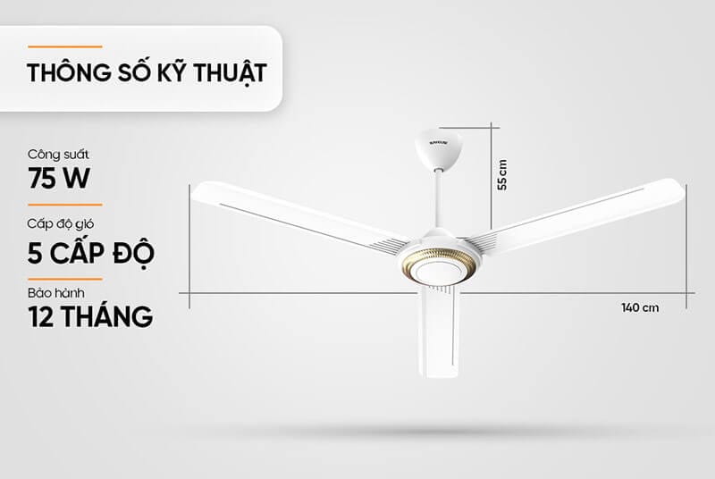 Quạt trần sunhouse shd7658 3 cánh 7 Quạt trần Sunhouse 3 cánh SHD7658 với thông số kỹ thuật ấn tượng