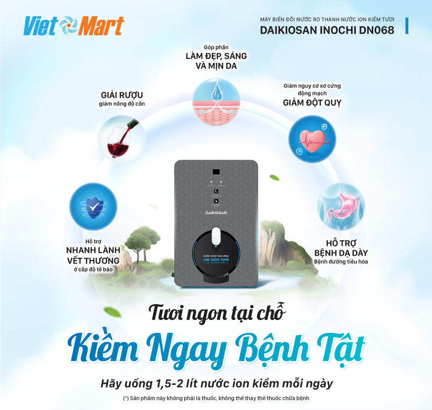 Máy biến đổi nước ro thành nước ion kiềm tươi daikiosan dn068 7 Nhiều công dụng mang lại sức khỏe cho người dùng