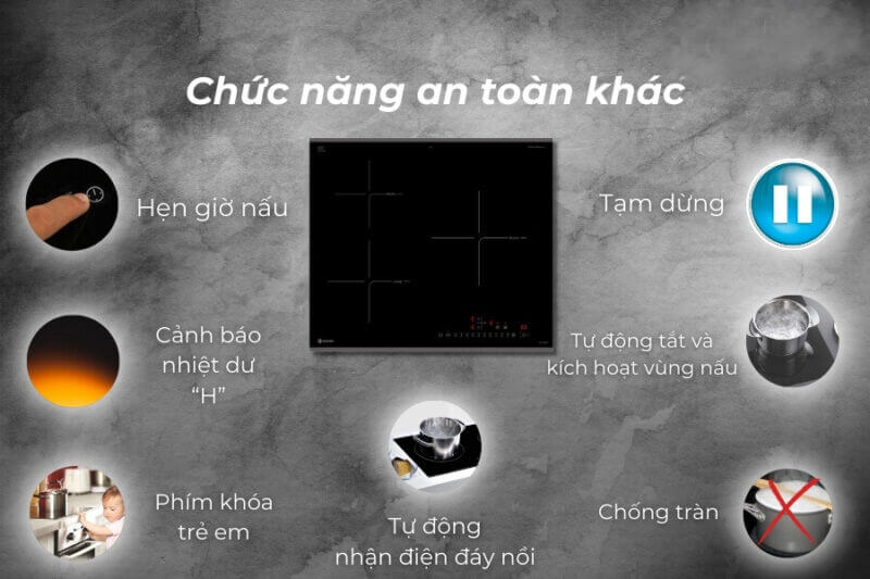 Bếp từ ba buchen bu636ms 9 Tính năng an toàn sẵn có