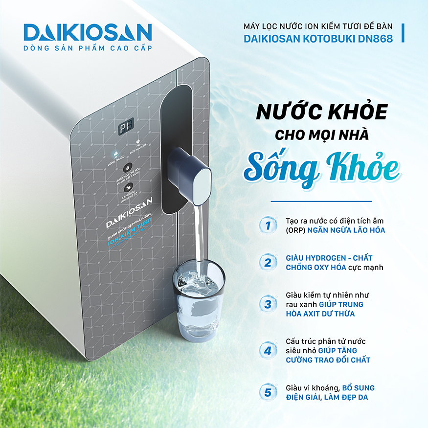 Máy lọc nước ion kiềm tươi daikiosan dn868 để bàn 10 Máy lọc nước ion kiềm tươi Daikiosan DN868 Để Bàn 1