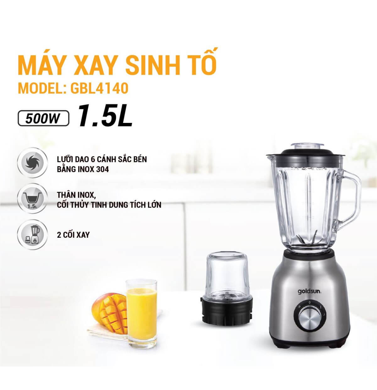 Máy xay sinh tố goldsun gbl4140 2 Thiết kế nhỏ gọn, tiện lợi