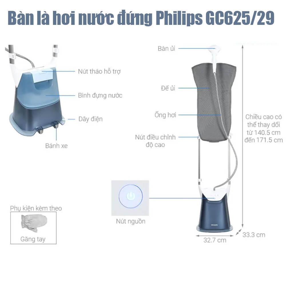Bàn là hơi nước đứng Philips GC625/29 chi tiết