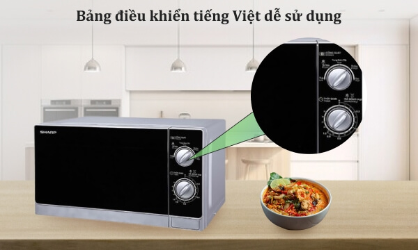 Lò vi sóng sharp r-203vn-m 20 lít 5 Bảng điều khiển tiếng Việt dễ dàng sử dụng
