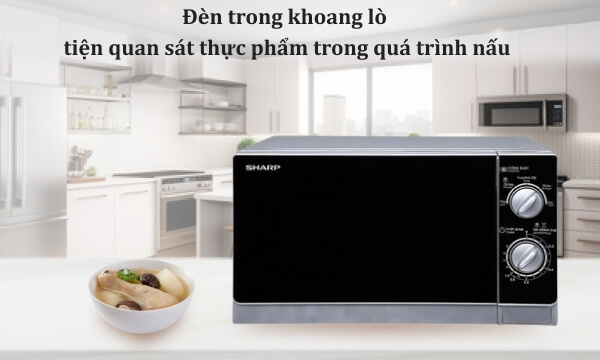 Lò vi sóng sharp r-203vn-m 20 lít 6 Đèn chiếu sang trong khoang lò an toàn