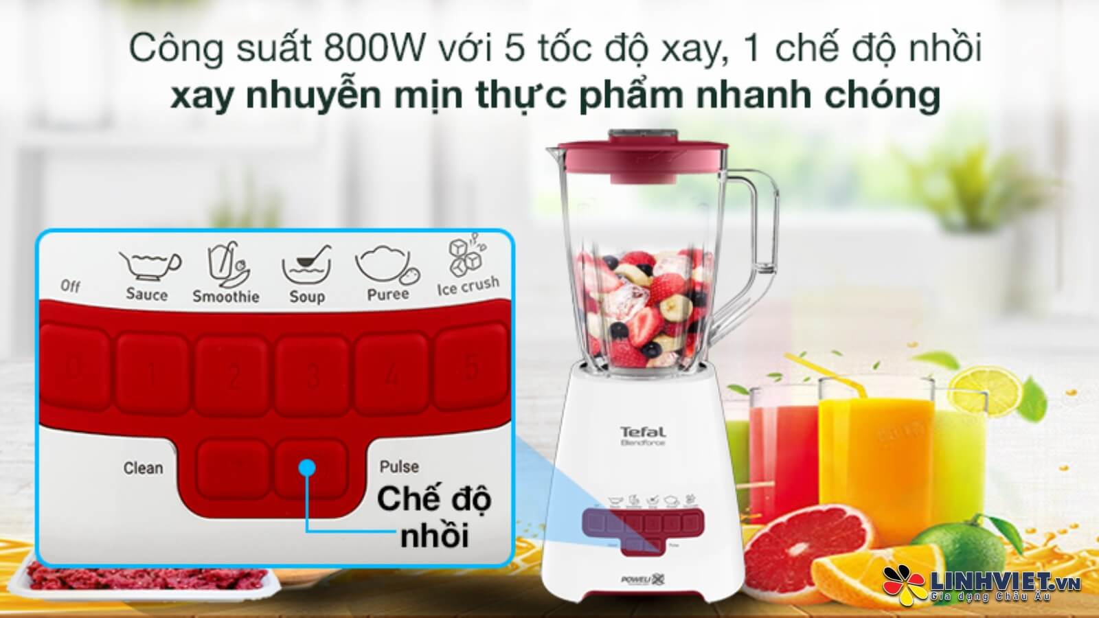 Máy xay sinh tố tefal bl477566 2l 2 Công suất 800W