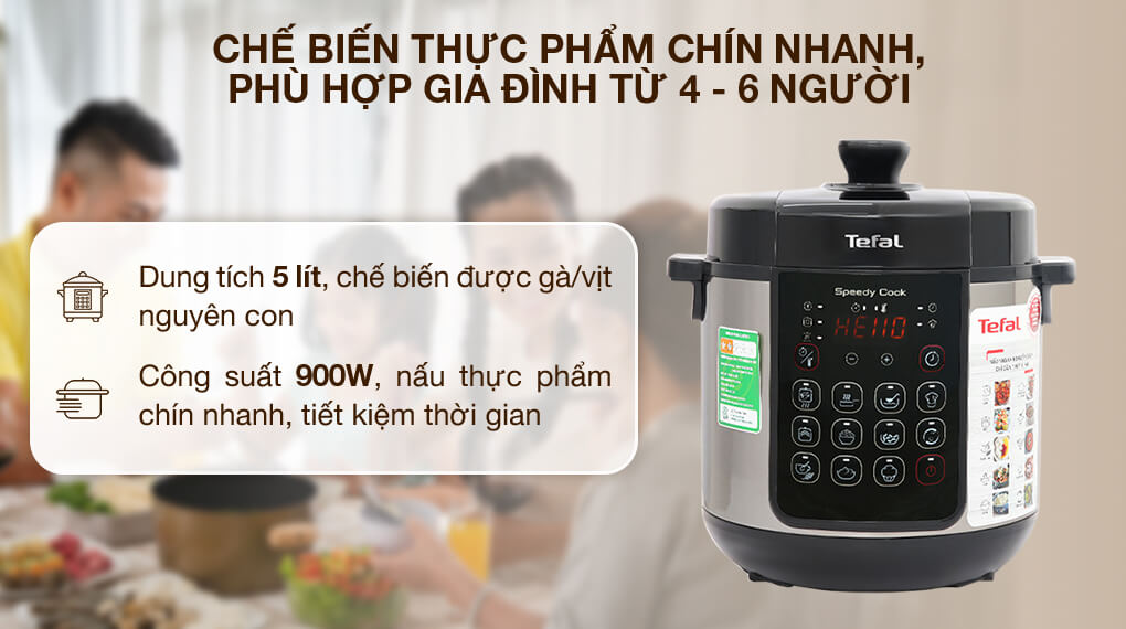Nồi áp suất đa năng tefal cy222d68 - 5l 2 Dung tích phù hợp