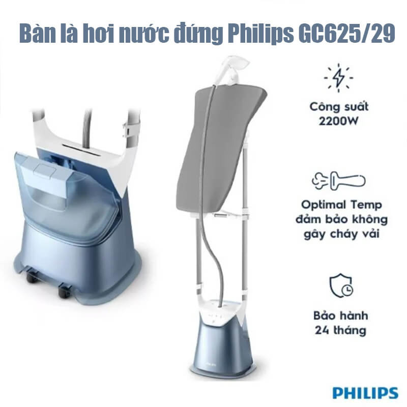 Bàn là hơi nước đứng Philips GC625/29 có bánh xe tiện di chuyển