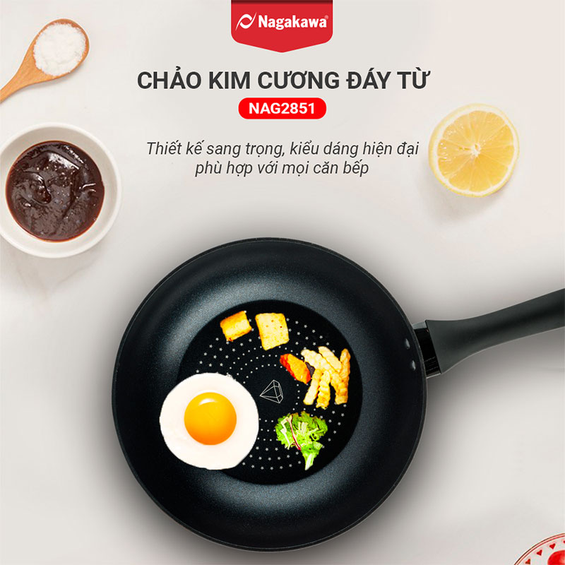 Chảo chống dính đáy kim cương nagakawa nag2851 2 Chảo chống dính đáy từ kim cương