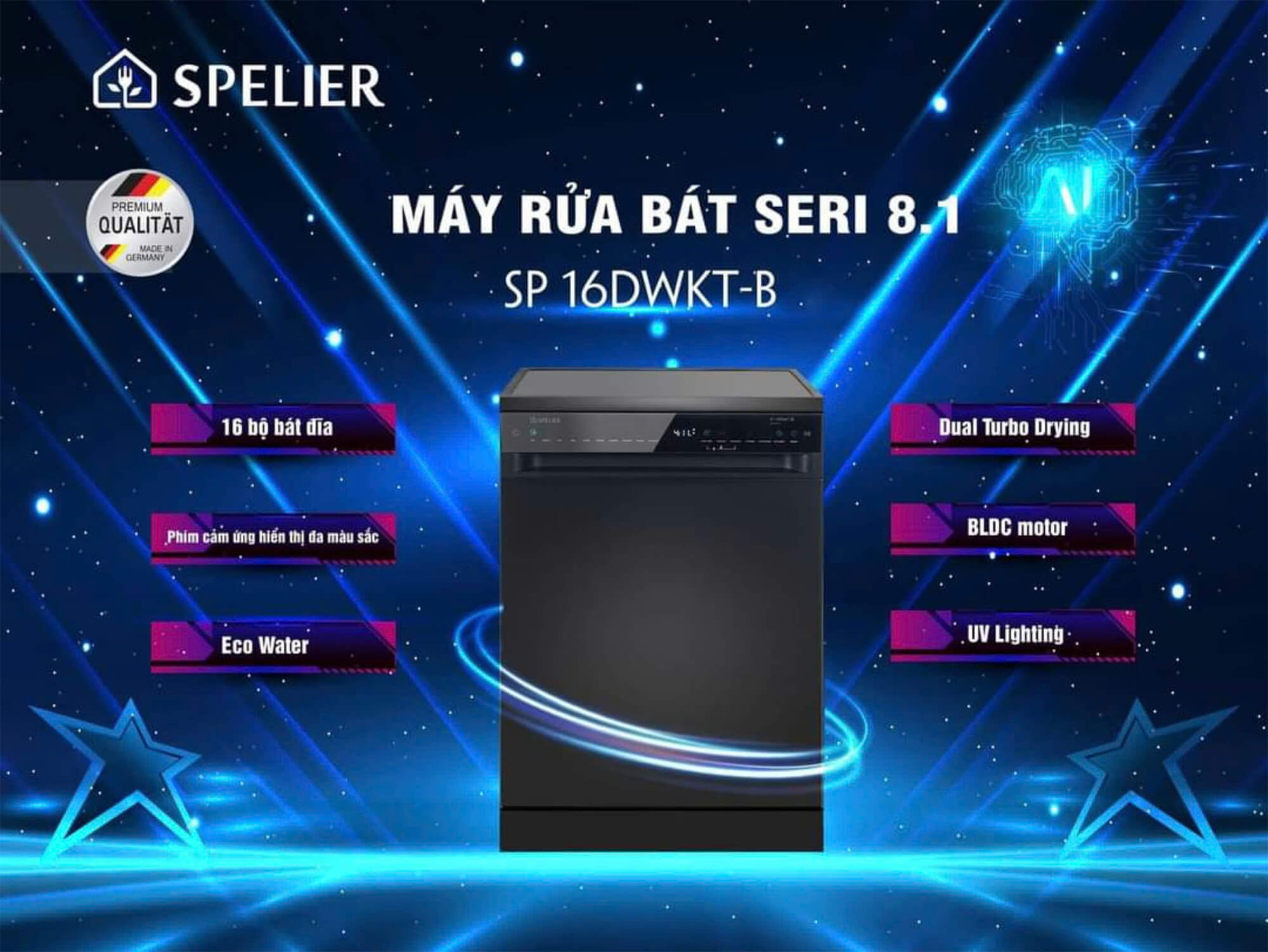 Máy rửa bát spelier sp 16dwkt/b 3 Thiết kế sang trọng, tinh tế