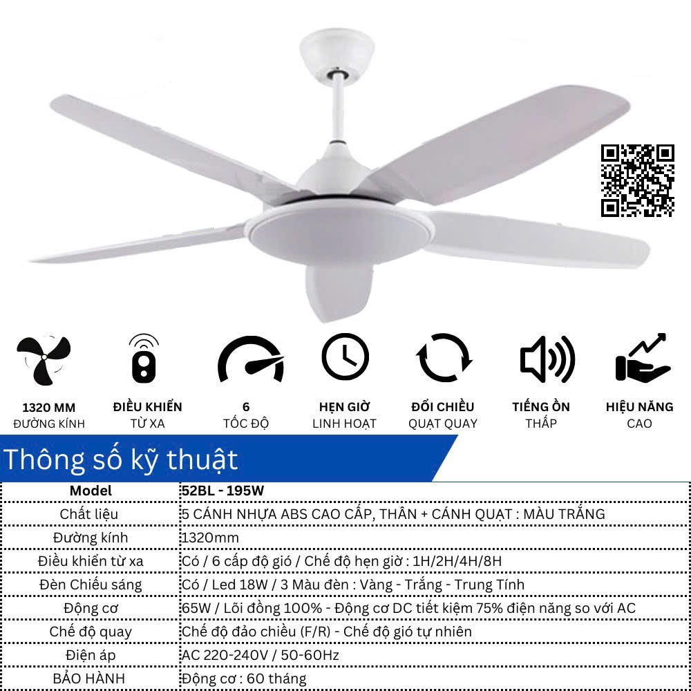 Quạt trần trang trí Beller 52BL – 195W 