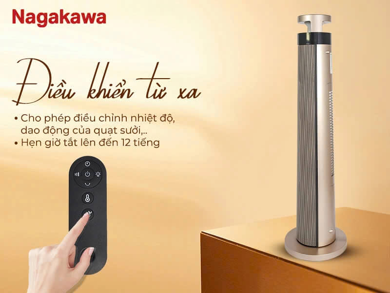 Máy sưởi gốm nagakawa neh8389 có đèn ngủ có điều khiển 10 Tính năng hẹn giờ thông minh, hiện đại