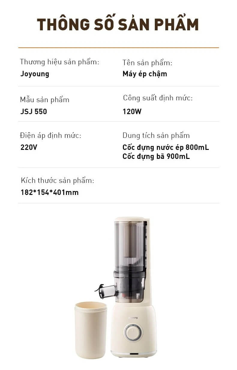Máy ép chậm joyoung jsj-550 800ml 9 Thông số kỹ thuật