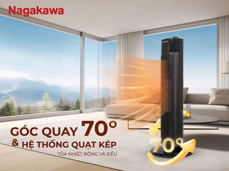 Máy sưởi gốm nagakawa neh8356 4 Quay Đảo Chiều 70°