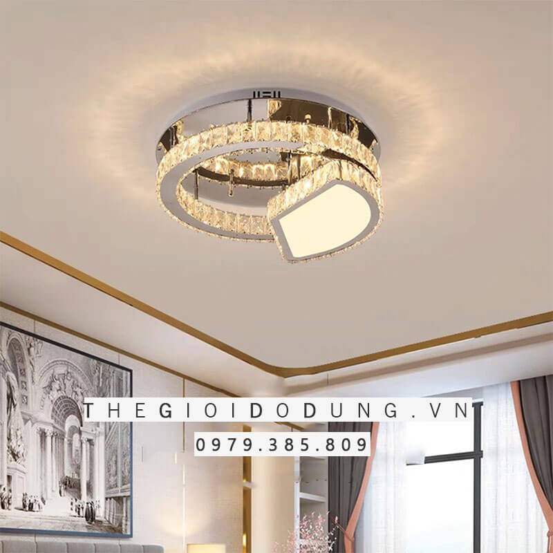 Đèn mâm mica pha lê ốp trần mkpl-053 2 đèn mâm mica pha lê hiện đại