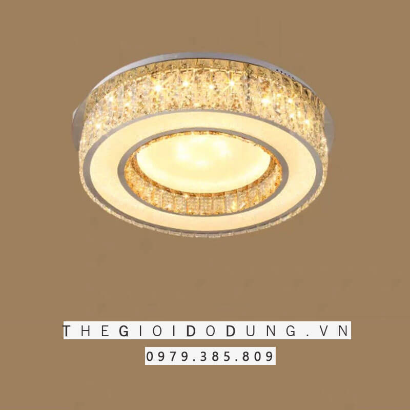 Đèn mâm ốp trần mica pha lê mkpl-066 3 đèn Led với 3 chế độ sáng hiện đại