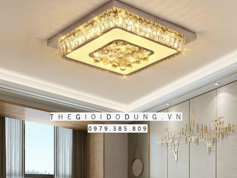 Đèn mâm mica pha lê ốp trần mkpl-078 2 đèn mâm mica pha lê hiện đại sang trọng