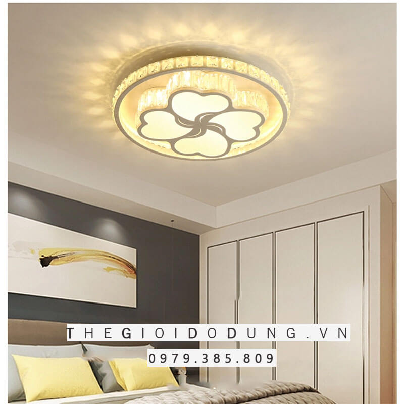 Đèn mâm ốp trần mica pha lê mkpl-085 3 chiếu sáng với 3 chế độ