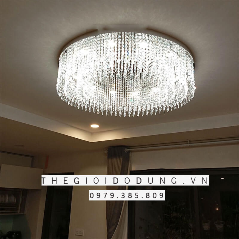 Đèn mâm ốp trần pha lê cao cấp m9191 3 chất liệu khung inox sang trọng với pha lê k9 lấp lánh