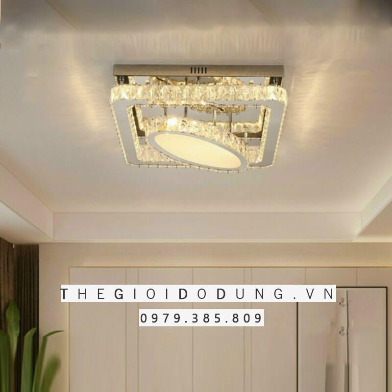 Đèn mâm pha lê ốp trần hiện đại m9216 3 công nghệ đèn Led hiện đại với 3 chế độ khác nhau