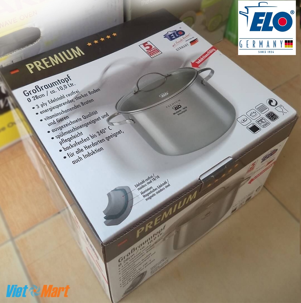 Nồi luộc gà elo multilayer premium 28cm đúc liền khối 11 Thiết kế vung kinh cường lực trong suốt