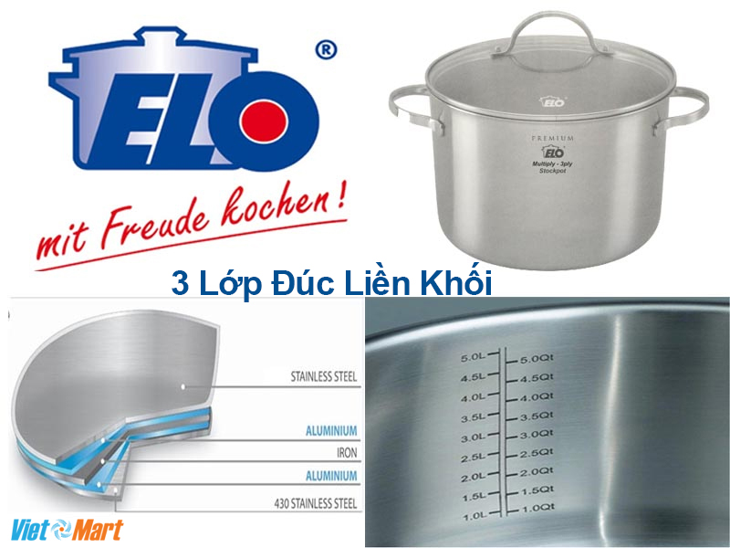 Nồi luộc gà elo multilayer premium 28cm đúc liền khối 9 Công nghệ 3 lớp Đúc Liền nguyên Khối từ thành đến đáy