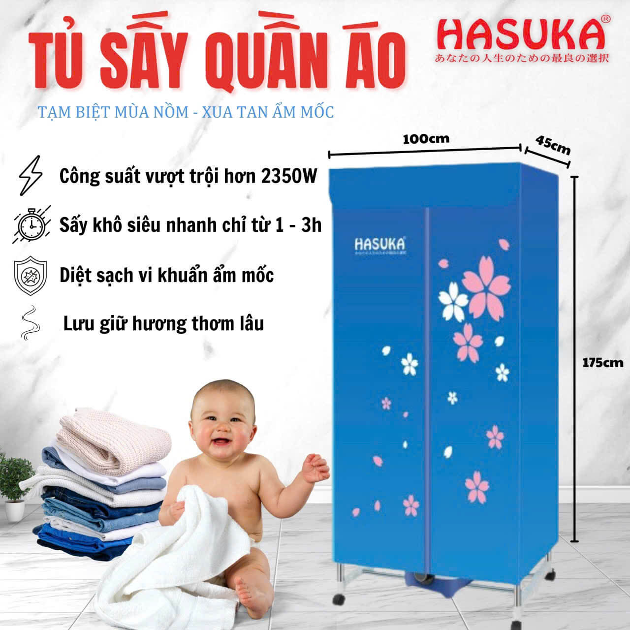 Tủ sấy quần áo Hasuka HSK-116MS 2350W sấy nhanh