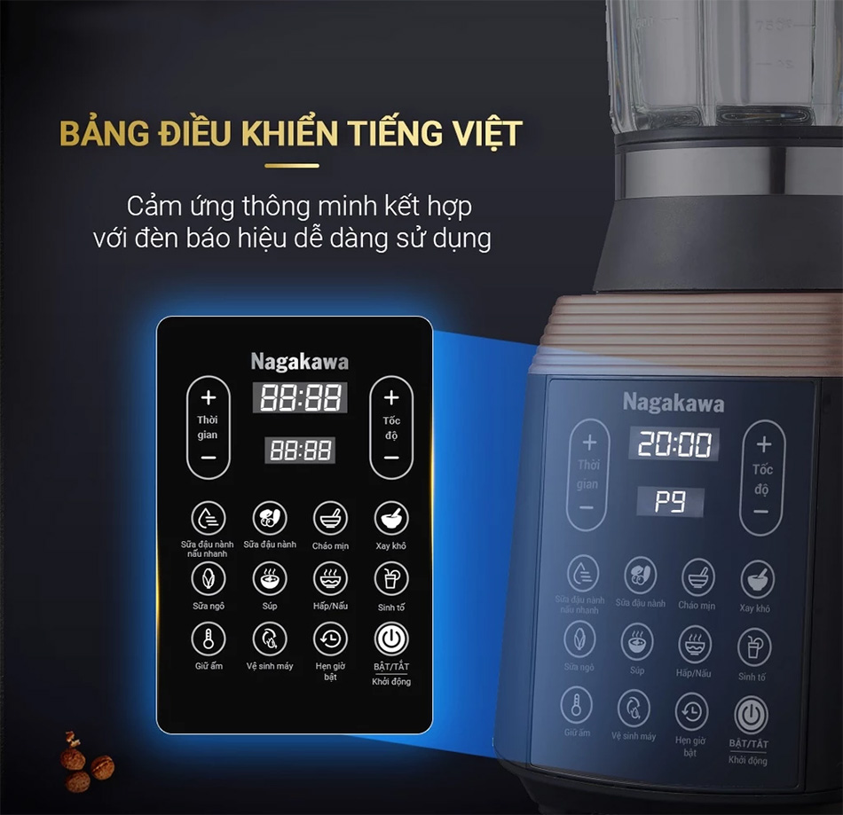 Máy làm sữa hạt đa năng nagakawa nag0815 18 Bảng Điều Khiển Cảm Ứng Tiếng Việt Dễ Sử Dụng